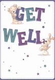 Effervescent and full of gentle cheer, this get well card features a delightful duo: a teddy bear whose arms embrace the bold 'Get,' paired with a lovable puppy balancing beneath the colourful, friendly 'Well.' Their joyful expressions and playful rapport radiate hope, much like the spirit felt among Leamouth's welcoming streets. The card is flecked with twinkling stars in shades of blue and purple, creating an airy, whimsical frame against the creamy white canvas, evoking the calming tones of the Lea's waters at dusk. You can almost feel the softness of their illustrated fur, each detail drawn with care akin to how a local Leamouth Florist arranges each petal to soothe and uplift. The bold indigo and teal letters almost leap from the page, their confident hues transforming a simple wish into a vibrant message of support. Whether sent to a neighbour convalescing near East India Dock or received by a friend across the community, this card brings a comforting presence-offering both visual delight and the quiet reassurance found in acts of kindness, just as we strive for with every bouquet delivered in Leamouth.